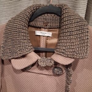 Prada Brown Coat with Textured Knit Collar